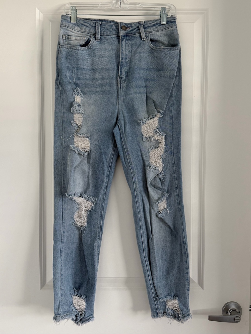 Fashion Nova Light Blue Distressed Skinny Jeans